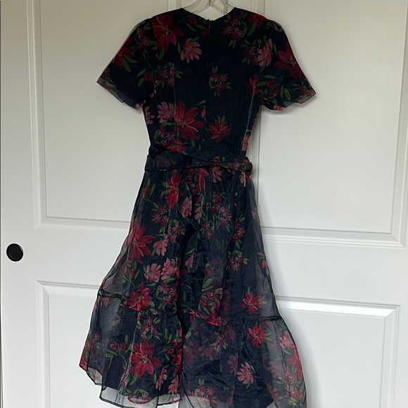 Rachel Parcell Floral Print Tie Waist Organza Midi Dress In Black Floral Ink - Picture 6 of 10